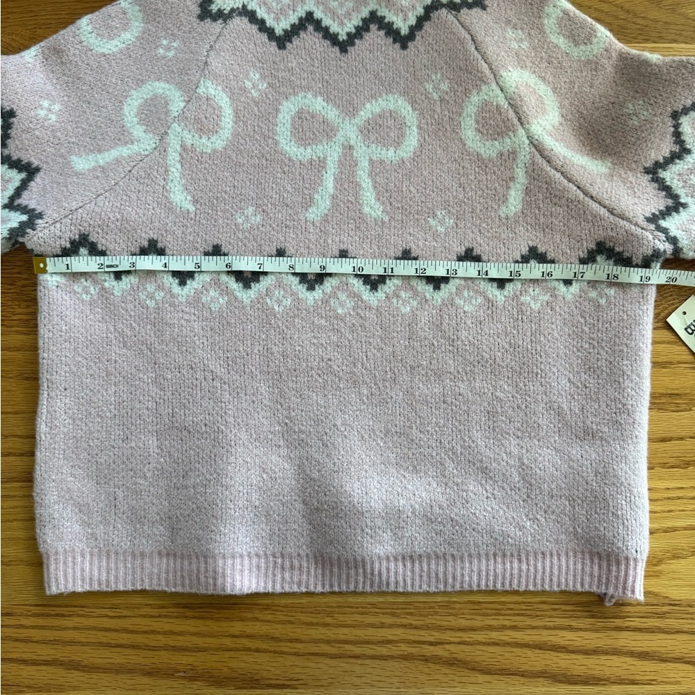 No Boundaries Pink White Bow Girly Fair Isle Rose Mist Cowl Neck Sweater Sz 8-10 - Picture 9 of 11